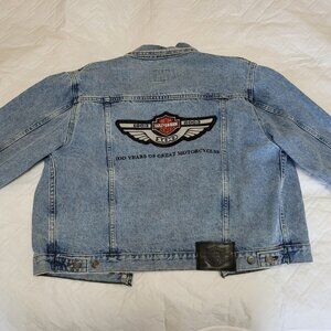 Vintage Harley Davidson Denim Jacket Womens L 100th Year Anniversary 1903-2003